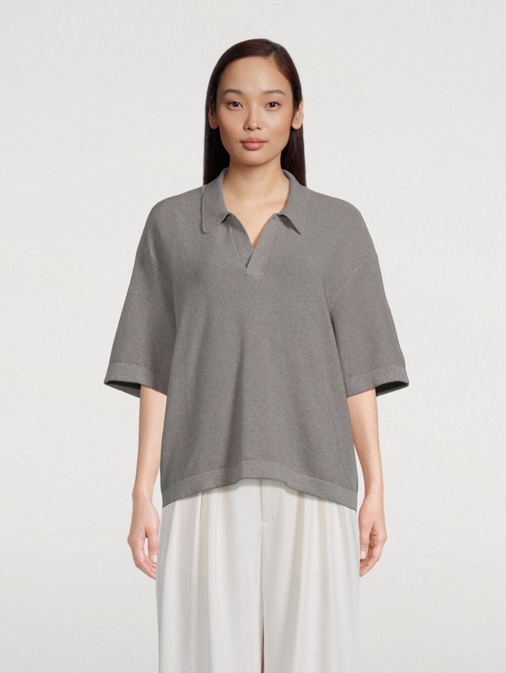 KOTN Oversized Textured Mesh Knit Polo Shirt